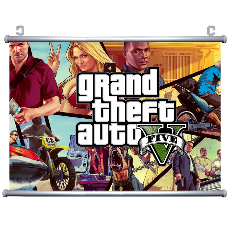 狼天影 gta5海报挂画布侠盗猎车手罪恶都市gta5卷轴画寝室宿舍可来图