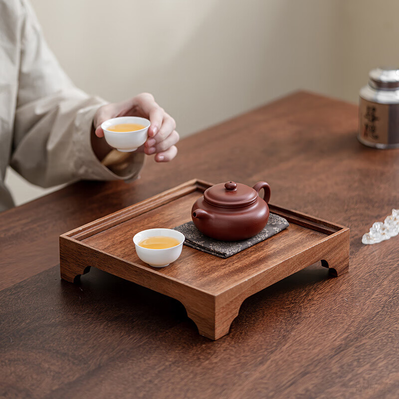 希格鲨北美黑胡桃木家用壶承小型茶盘紫砂壶垫茶托干泡台高端实木储水式 升级版整块胡桃木壶承-浪花