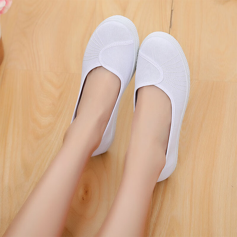 轶恬白色护士鞋女软底一脚蹬透气防臭老北京布鞋平底美容师工作小白鞋