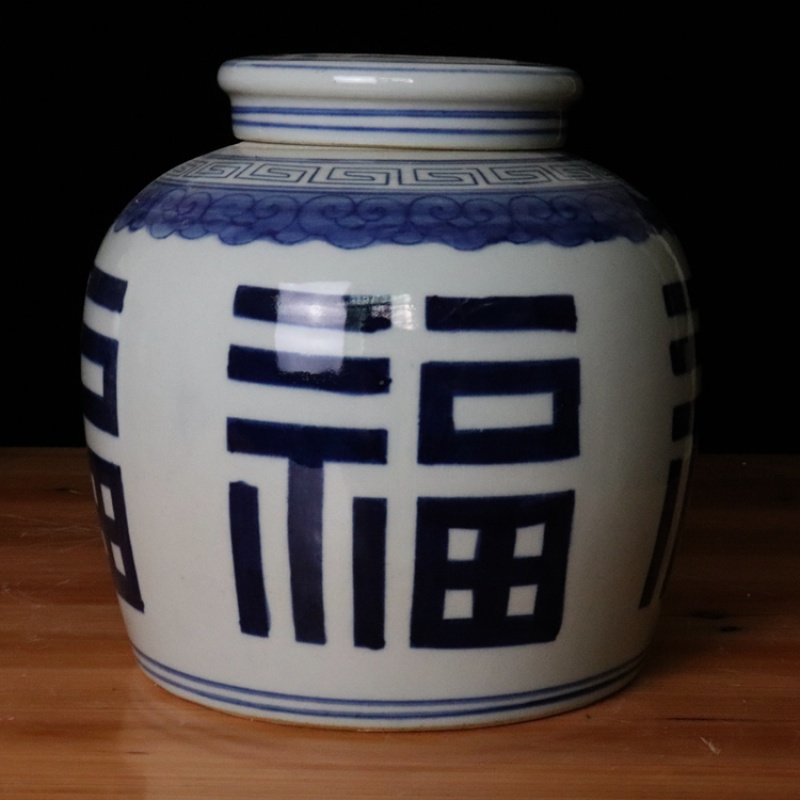 中式仿古花瓶手工手绘客厅玄关酒柜办公室桌面摆设 款一青花福字口径