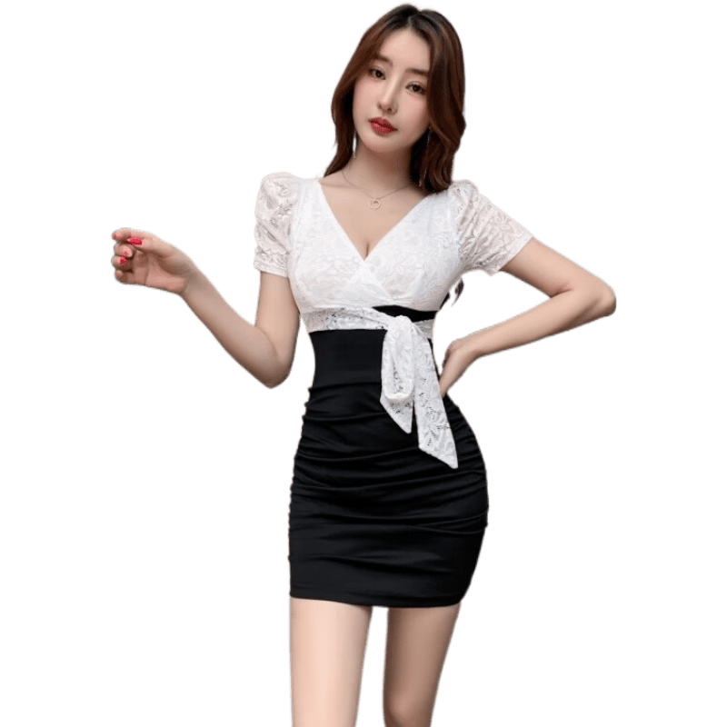 欲動(dòng)夜場性感連衣裙子女蕾絲spa足療上班衣服桑拿按摩足浴技師工作服 白色 M 建議95-105斤以內(nèi)