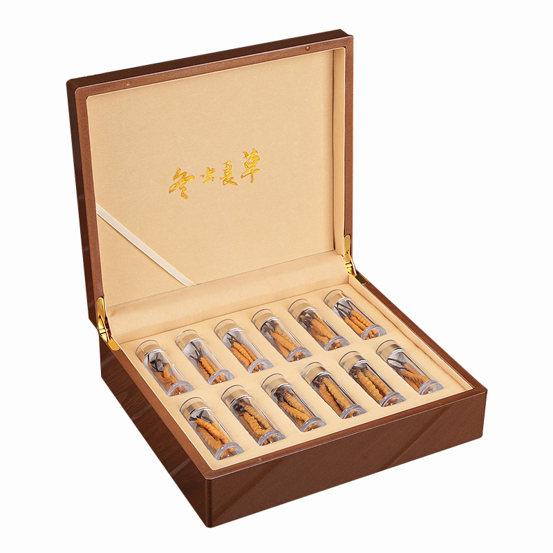 薰然新款虫草包装盒礼盒盒子冬虫夏草礼品盒金色木盒礼盒包装盒6810支