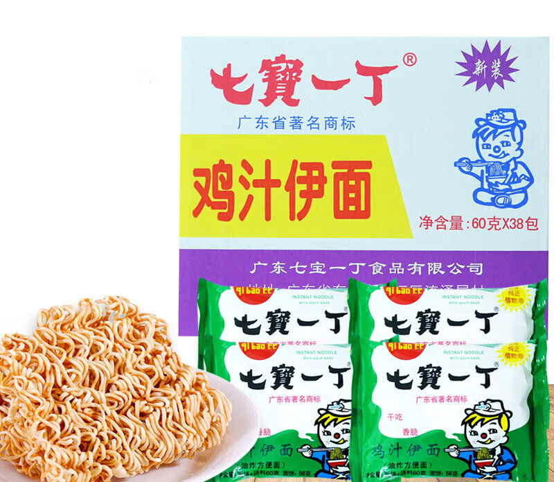 七宝一丁鸡汁伊面干脆面60g*38包干吃方便面经典怀旧休闲零食整箱
