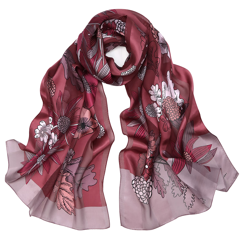 瑪麗亞·古琦(MARJA KURKI)絲巾真絲女長(zhǎng)巾媽媽 送長(zhǎng)輩禮盒裝桑蠶絲圍巾 緞條綃絲綢長(zhǎng)絲巾 酒紅