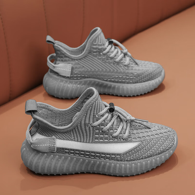 码男童鞋子夏季儿童女童童鞋跑步运动鞋小男孩中大童软底飞 火山灰 28