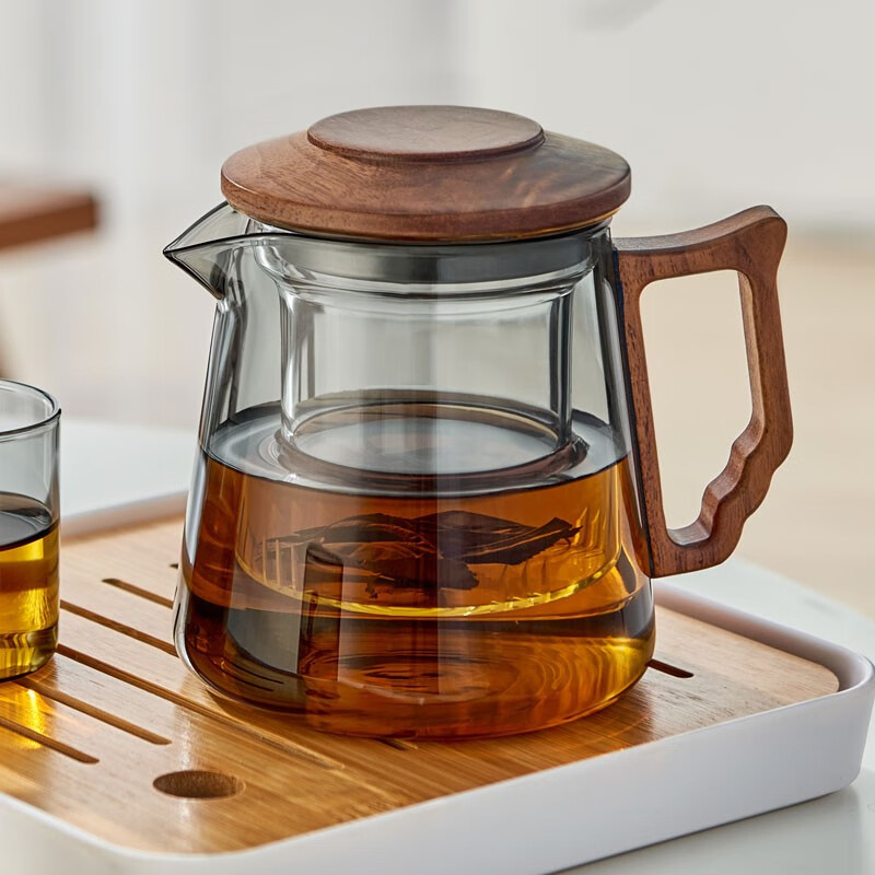 忆壶茶  玻璃茶壶家用木把泡茶壶耐高温带过滤玻璃茶具煮茶壶茶水分离绿茶泡茶器 【轻奢款】沐言壶