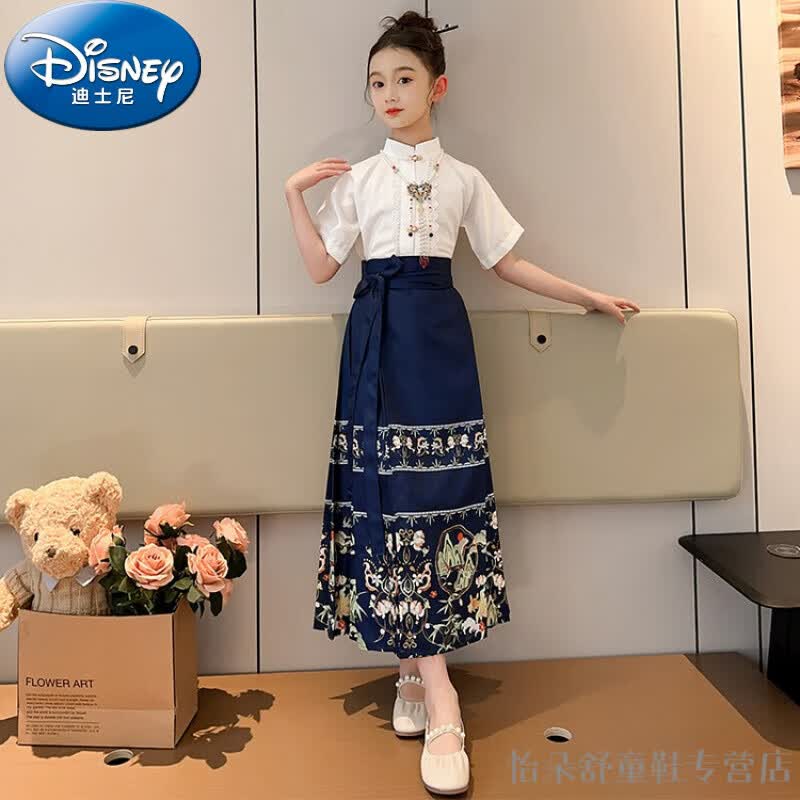 迪士尼（Disney）汉服女童古装中国风马面裙儿童装夏季小女孩改良唐装秋装套装裙子 单件藏青裙 170码建议身高160-170年龄14-15怎么看?