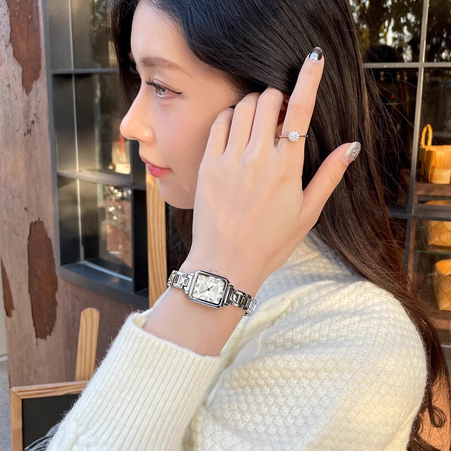 方糖手表女2026新款轻奢小众高级感机械风格名牌正品石英女表礼物 玫金色