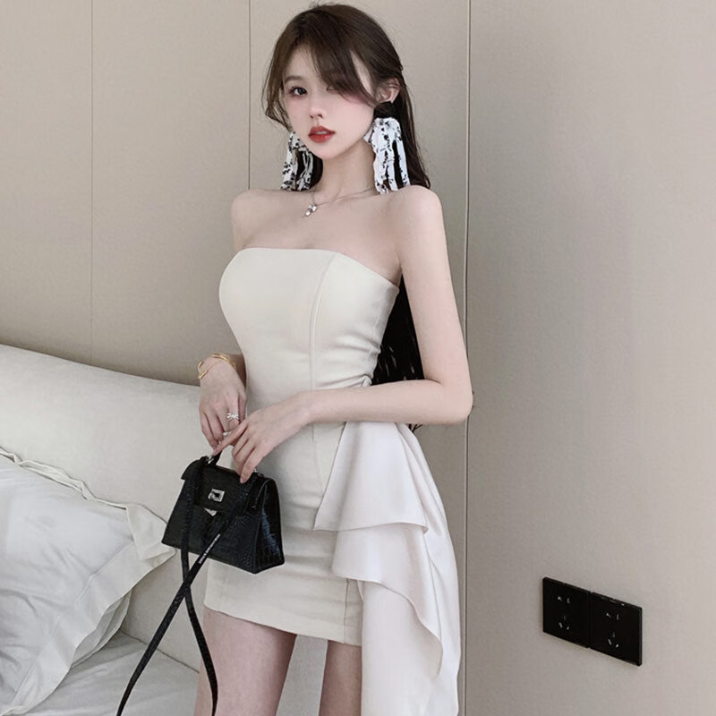 展缘法式小礼服高端轻奢小众聚会感气质性感一字肩短款抹胸连衣裙