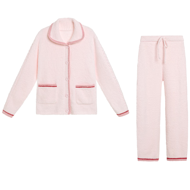 爱慕长袖长裤睡衣家居服套装软绒舒暖AM468131粉色165