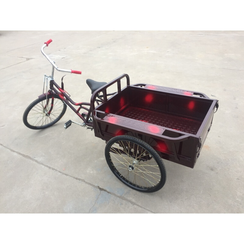 人力三轮车90cm老年人脚蹬代步老式三轮车拉货车摆摊载货脚踏 酒红色