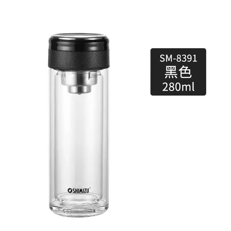 清水(shimizu)上海清水双层玻璃杯sm-8391大容量带滤网商务水杯子高硼