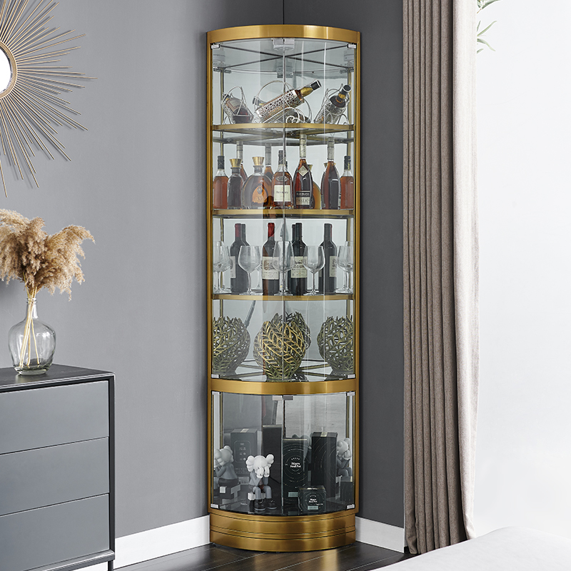酒柜家用客厅转角柜玻璃三角柜扇形墙角靠墙酒柜 豪华款统一钢化玻璃
