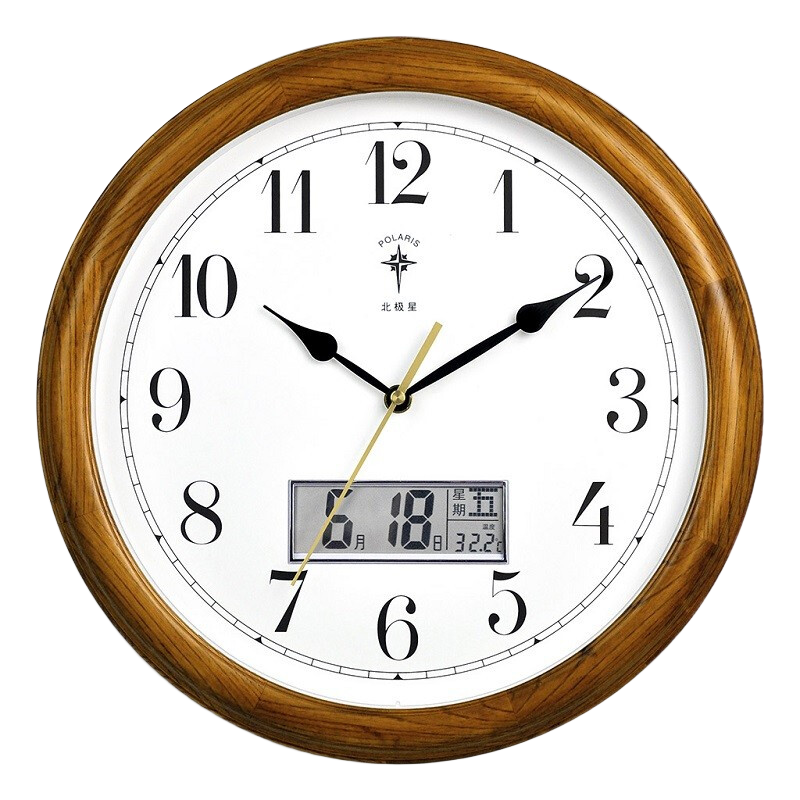 北極星（POLARIS）實木掛鐘日本SKP機芯新中式客鐘表家用時鐘石英鐘簡約裝飾表掛墻 實木日歷款【日本精.工機芯】 14英寸 （直徑35厘米）