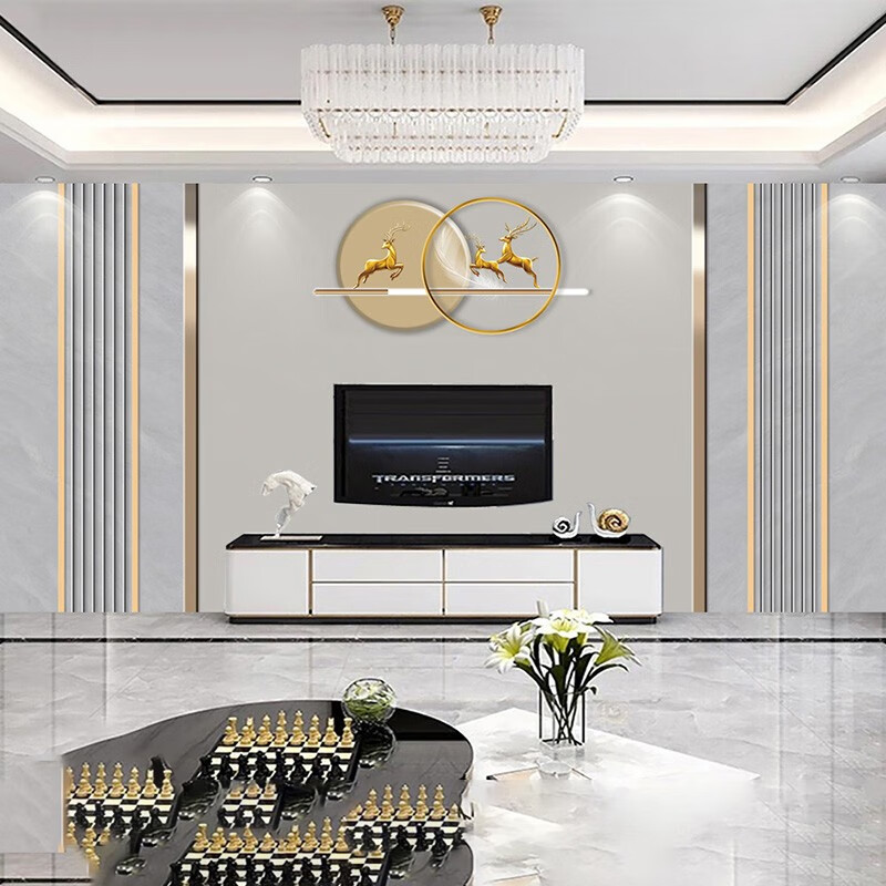 米柔8d电视背景墙壁纸格栅线条简约大气壁布客厅沙发轻奢3d影视墙壁画