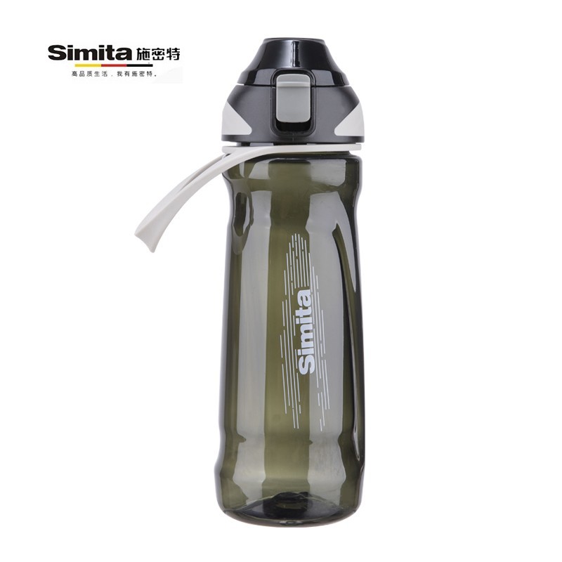 simita运动水杯防漏便携吸管杯子大容量男女大人健身塑料 黑灰色