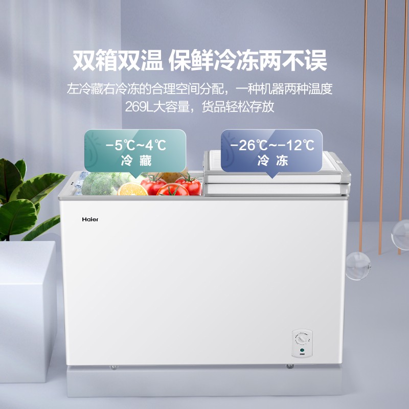 海尔 Haier 269升蝶形门双箱双温区冰柜 家用商用二合一冷柜 FCD-269LH00W0