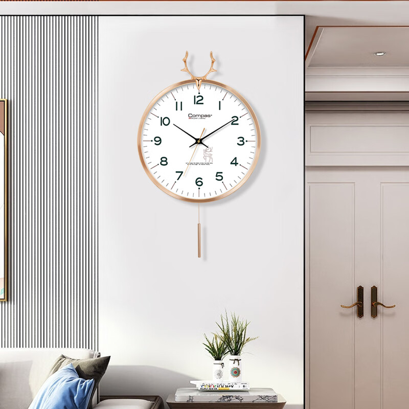 康巴丝（Compas）挂钟客厅摆钟创意时钟 卧室石英钟表挂墙 C3245 白色 36CM直径