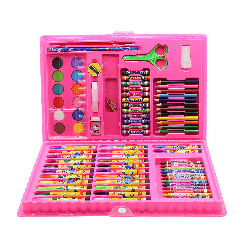 儿童水彩笔绘画套装 86件套粉红色(送一画画本)