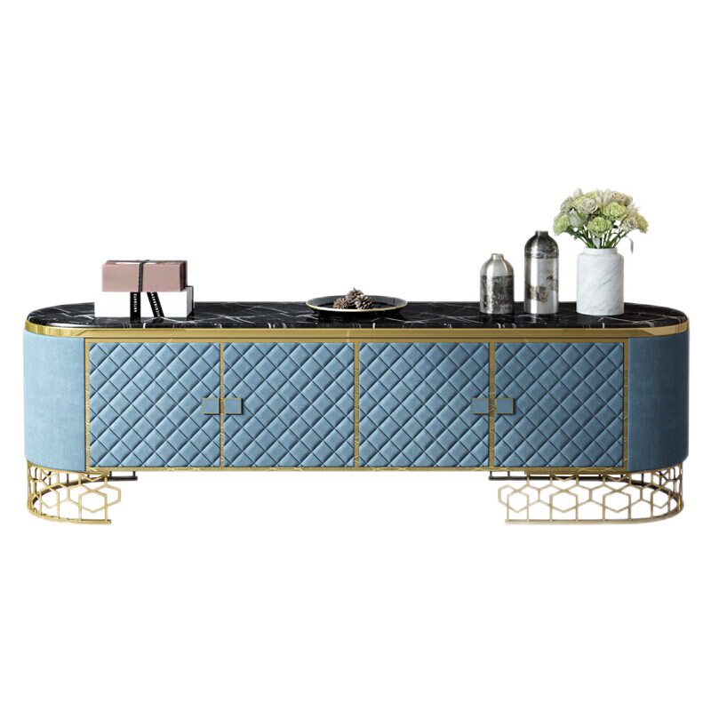 初岛 后现代轻奢电视柜客厅高款不锈钢镀金烤漆港式大理石茶几地柜组合 2.2米电视柜 整装