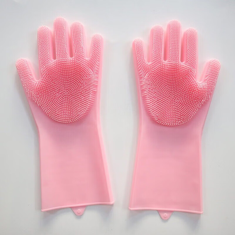 功能硅胶洗碗手套女夏季专用厨房清洁神器防烫耐用 粉色【长度30cm】