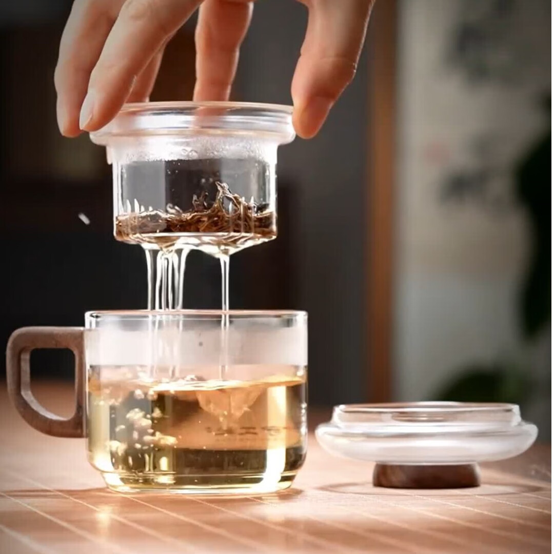 全度高硼硅耐高温办公杯烟灰色经典简约带过滤茶水分离玻璃杯迷你 悠然杯烟灰色款1个250ml