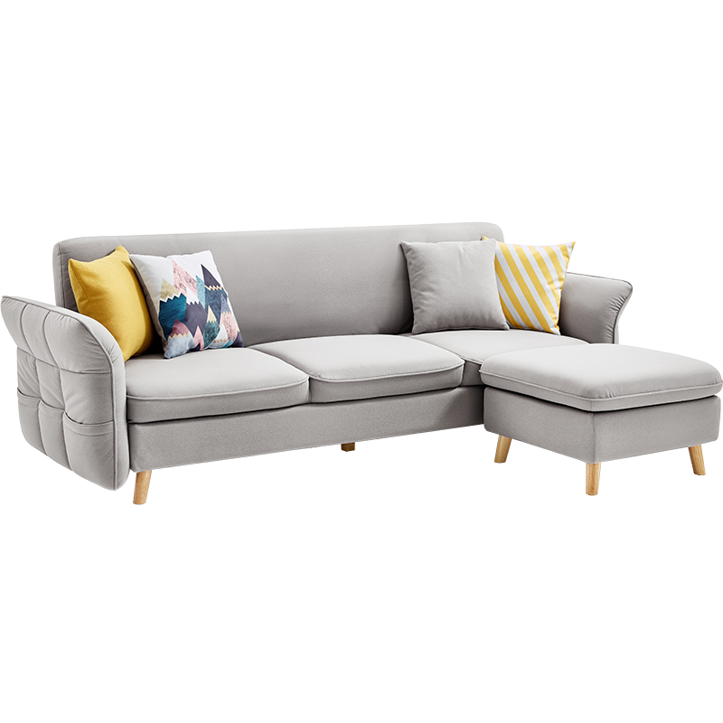 林氏木业北欧简约现代沙发床小户型布艺沙发两用三人客厅家具1012 浅灰色【三人位+B18脚踏】