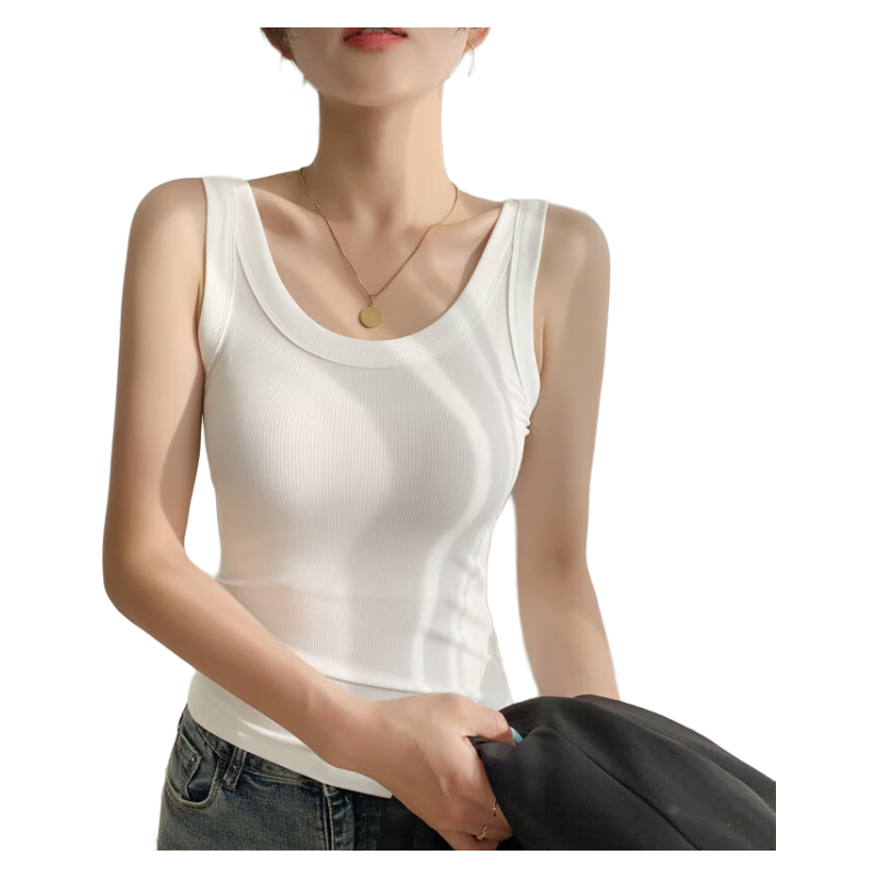 莫代尔（Madallo）女士背心螺纹舒适百搭吊带上衣遮副乳显瘦背心（一件装） 螺纹背心灰色 L（80-120斤）