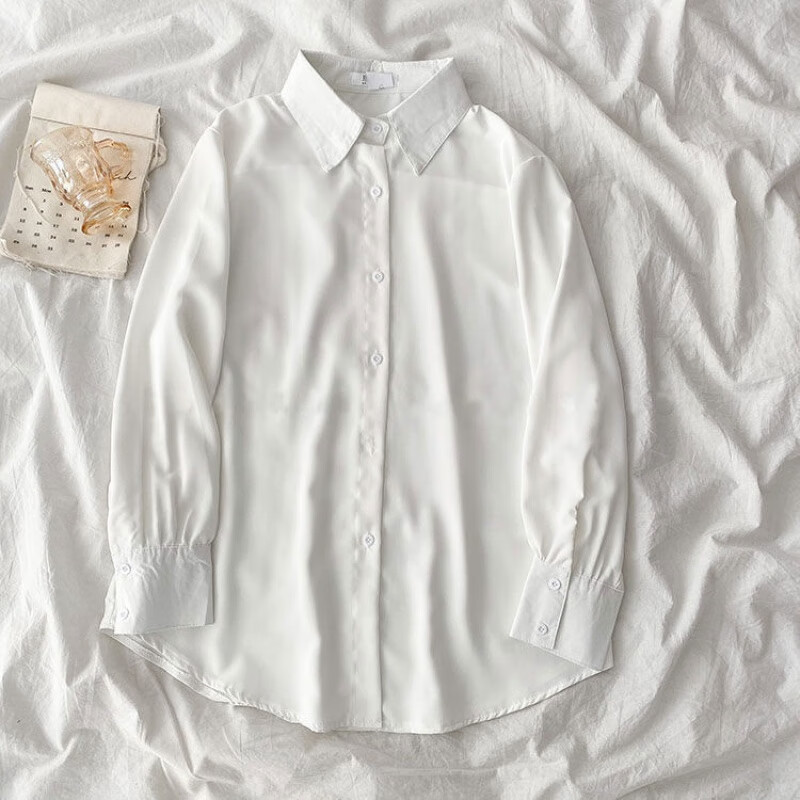 柒十念气质淡雅莫兰迪长袖纯色衬衫女春秋宽松垂感休闲衬衣百搭洋气
