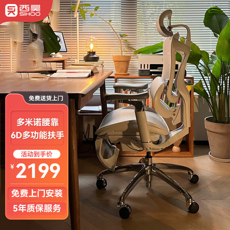 西昊 Doro C300/C100人体工程学椅电脑椅办公椅电竞椅家用书房座椅 C300云白+6D扶手+脚踏（包安装）