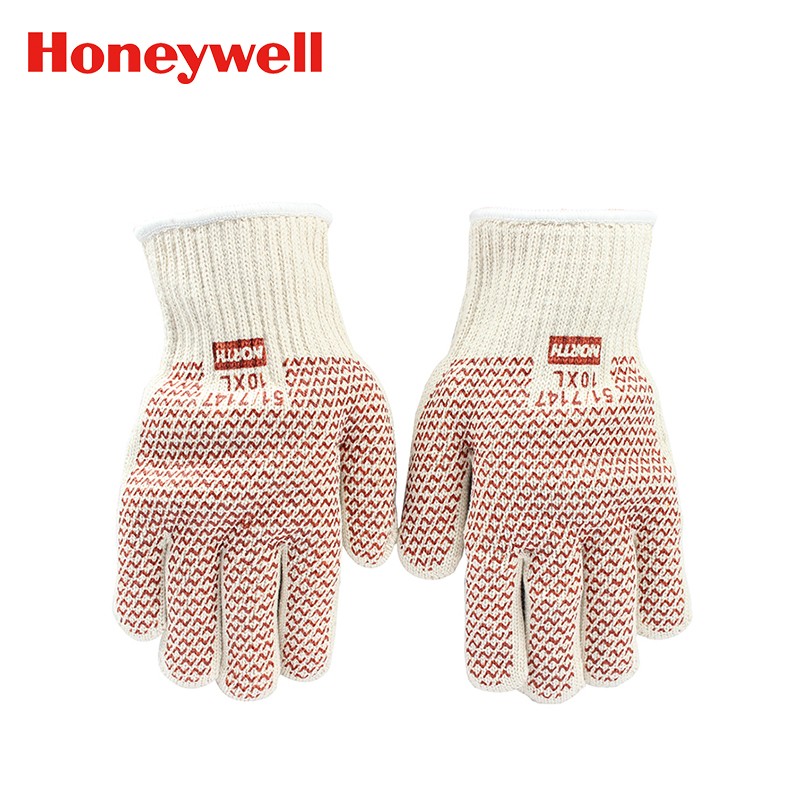 霍尼韦尔Honeywell 51/7147丁腈涂层双面点塑防护手套耐高温吸汗舒适白红 1副