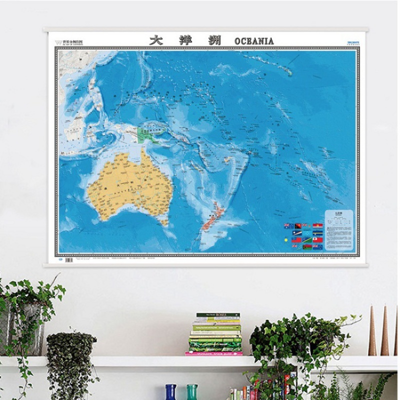 2019大洋洲地图挂图 1.17x0.86米 世界分洲地图挂图 中外文对照 商务办公室用 精装覆膜