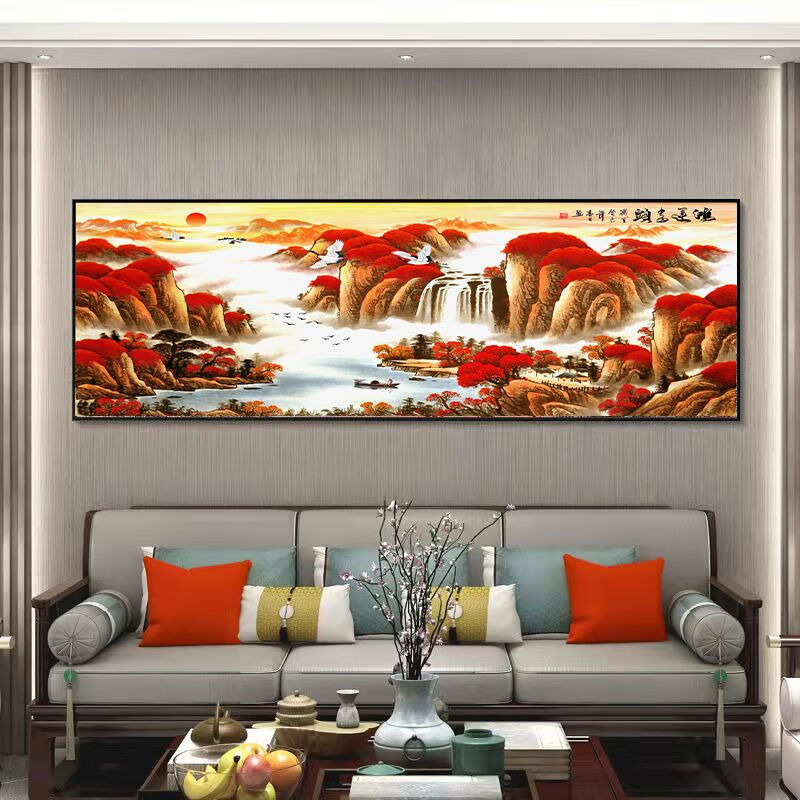 山水画客厅挂画沙发背景墙装饰画旭日东升办公室字画 鸿运当头【a款】