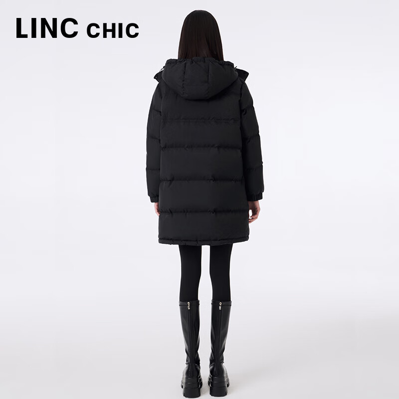 金羽杰冬季新款90鸭绒防水雨雪羽绒服女中长款连帽宽松面包服Y23803218 黑格尔 XS 适合110斤以下