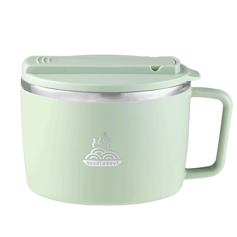 京东京造 泡面碗 上班族304不锈钢饭盒小学生双层防烫1.3L绿色 配筷勺