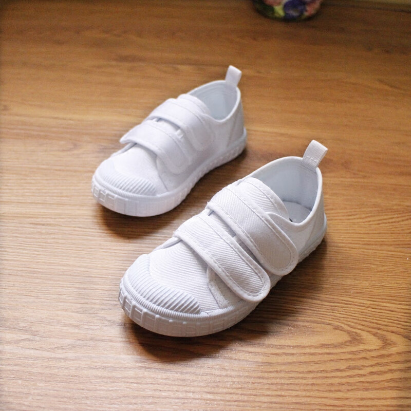 珍妮羊儿童小白鞋幼儿园室内鞋学生鞋软底白色运动帆布鞋男童女童舞蹈鞋 白色双贴 23码内长16CM