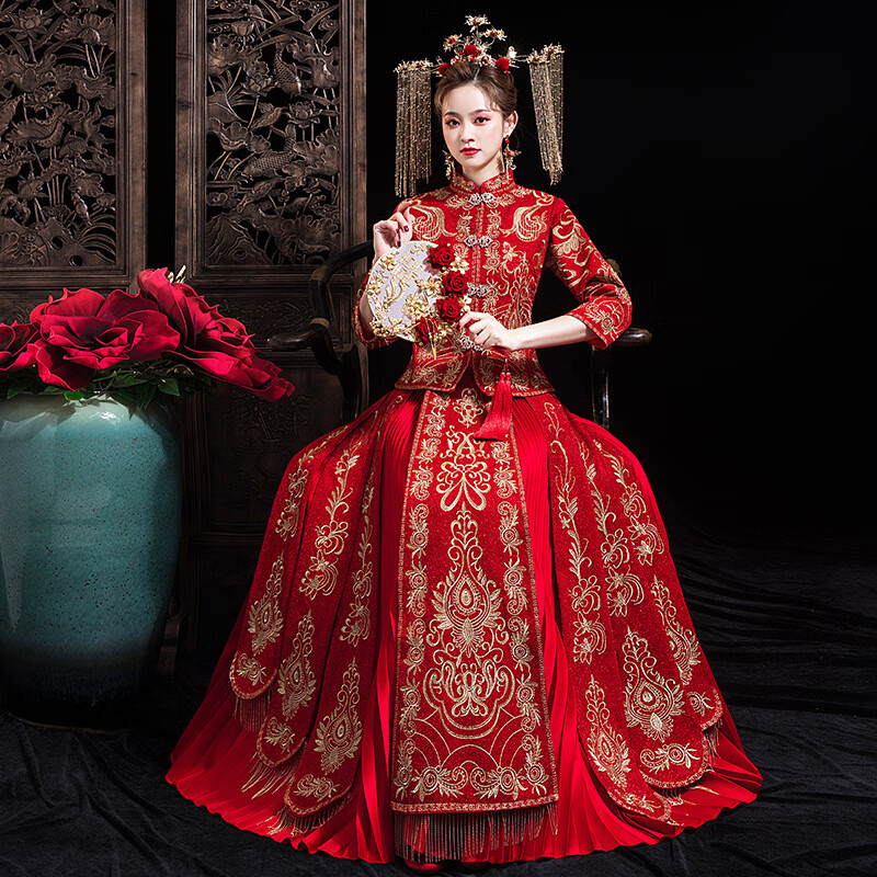 balitomms秀禾服新娘新款结婚中式礼服诗音中式婚纱结婚礼服古装旗袍
