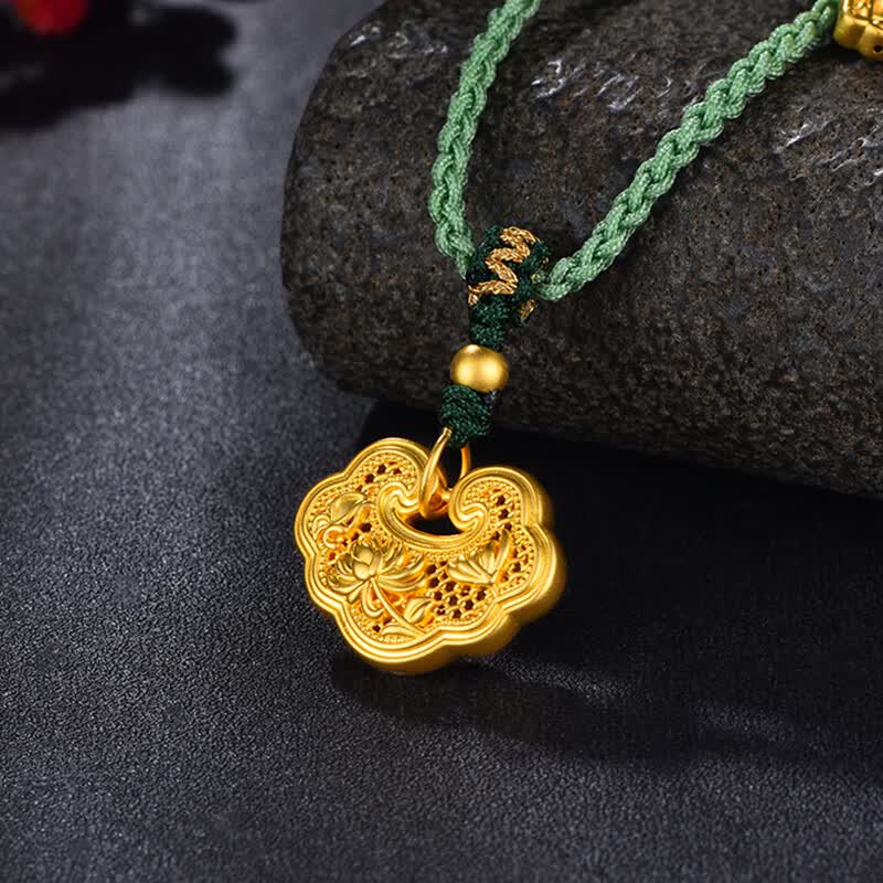 百世其昌999足金古法花丝平安锁黄金吊坠菊花长命锁项链金锁儿童宝宝