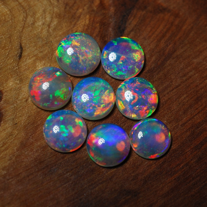 戒面 澳洲3到5mm圆形镶嵌金银首饰女欧珀吊坠耳钉裸 3*3mm水晶欧泊