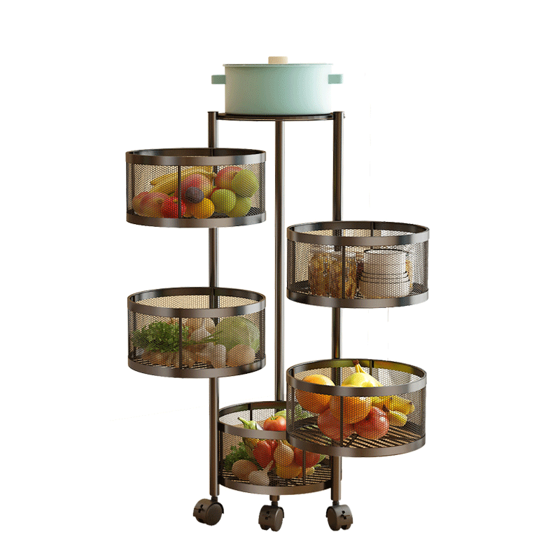 古雷诺斯 厨房蔬菜置物架圆形落地式多层可旋转菜篮子收纳架杂物水果架用品 N6248-01-三层黑色旋转置物架