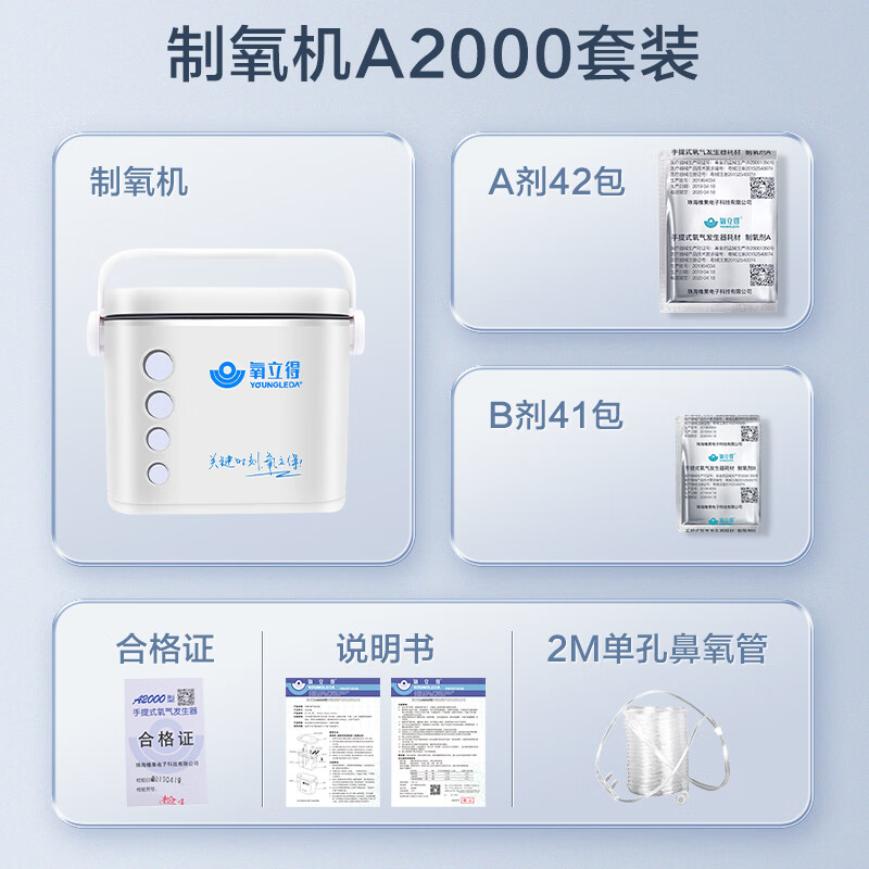 氧立得制氧机家用医用老人孕妇吸氧吸氧机手提便携式高原旅游西藏氧气瓶（机器+A试剂42+B试剂41包+鼻氧管）