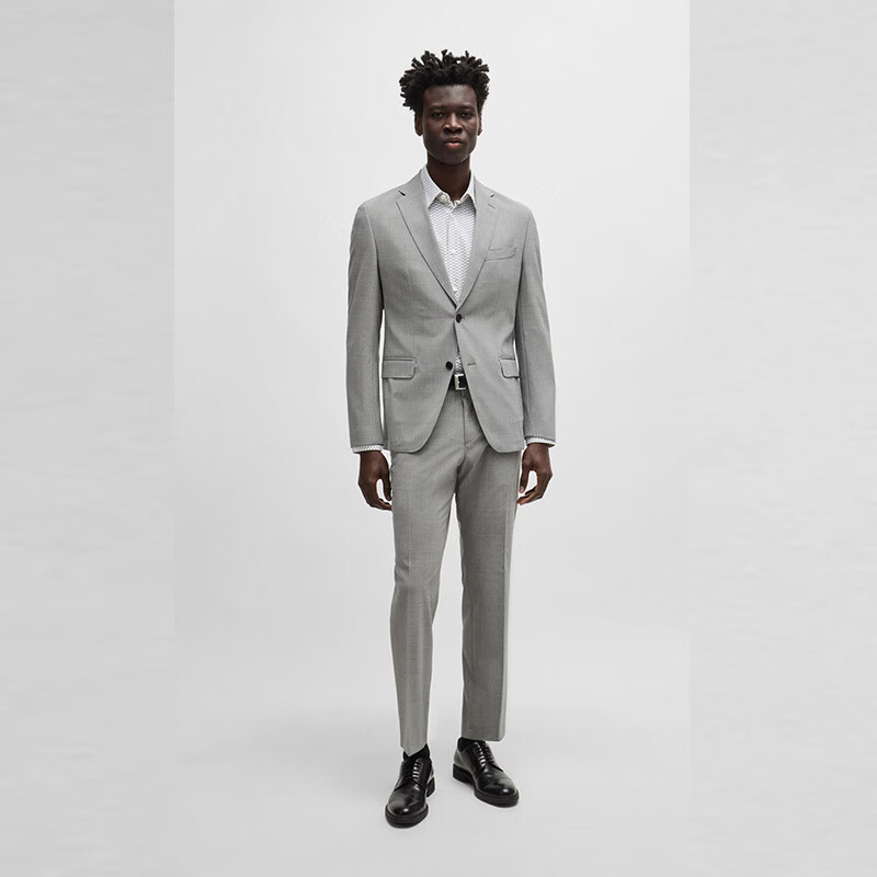 24新款男式西装套装 商务休闲正装 简约舒适透气修身有弹性 银灰色 34