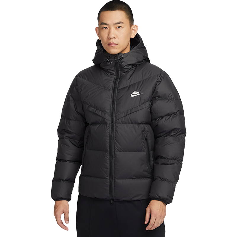 耐克NIKE男冬季短款连帽羽绒服 运动防寒外套 WR系列FB8178-010黑XL