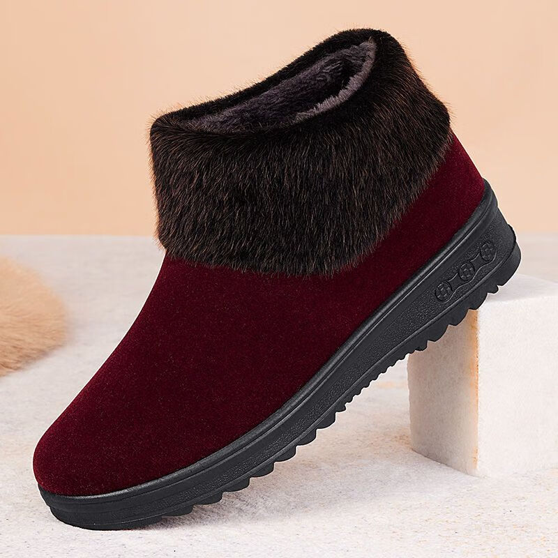 索涉老奶奶秋冬季穿的绵锦鞋老妈婆婆老北京布鞋女棉鞋加绒保暖防滑软