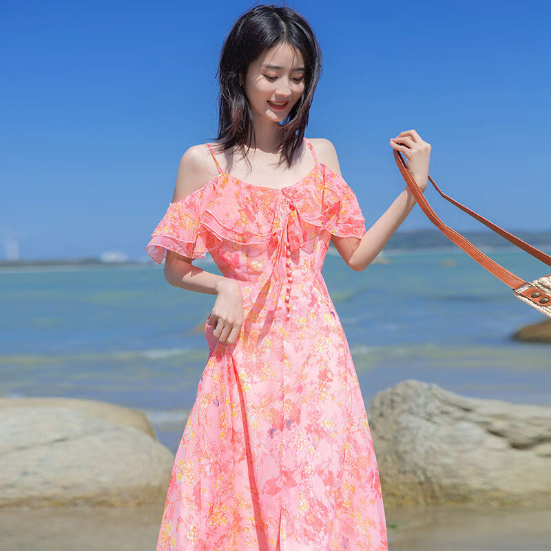 倍安伦女生穿的长裙吊带裙雪纺碎花连衣裙温柔风小众别致惊艳吊带