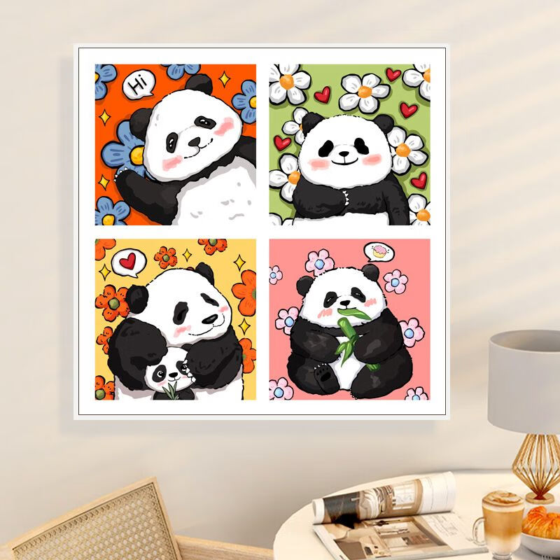 美岸新款初学者自己填色数字油画可爱大熊猫diy儿童装饰卧室画手工 p3