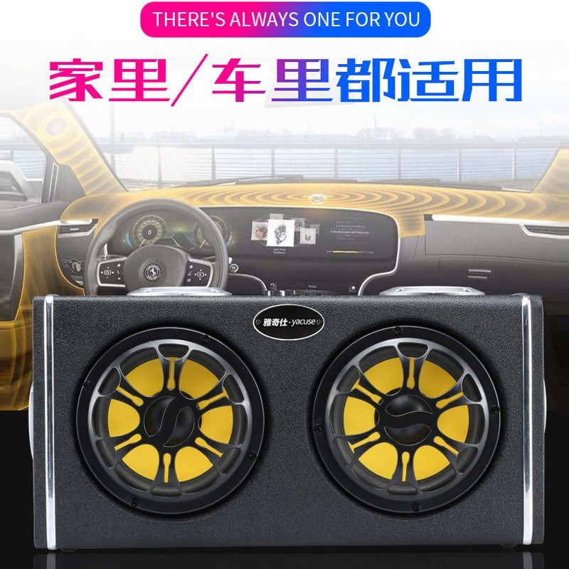 雅奇仕车载低音炮户外蓝牙音箱超重低音有源汽车音响大喇叭高音质USB插卡音乐播放器12V/24V/220V多用U盘 5英寸双低音4高音【6喇叭好音质/全木质箱体/U盘TF卡】 蓝牙充电版+双无线话筒