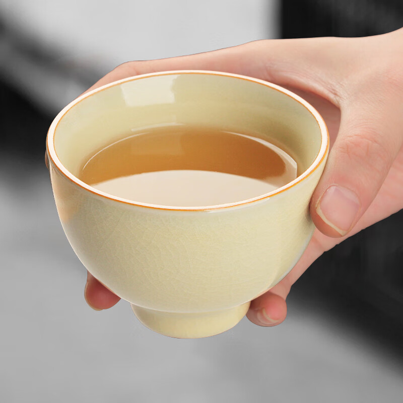 易信米黄汝窑杯陶瓷单杯开片可养主人杯喝茶器家用喝茶杯功夫茶具配件 汝窑钟形杯-米黄
