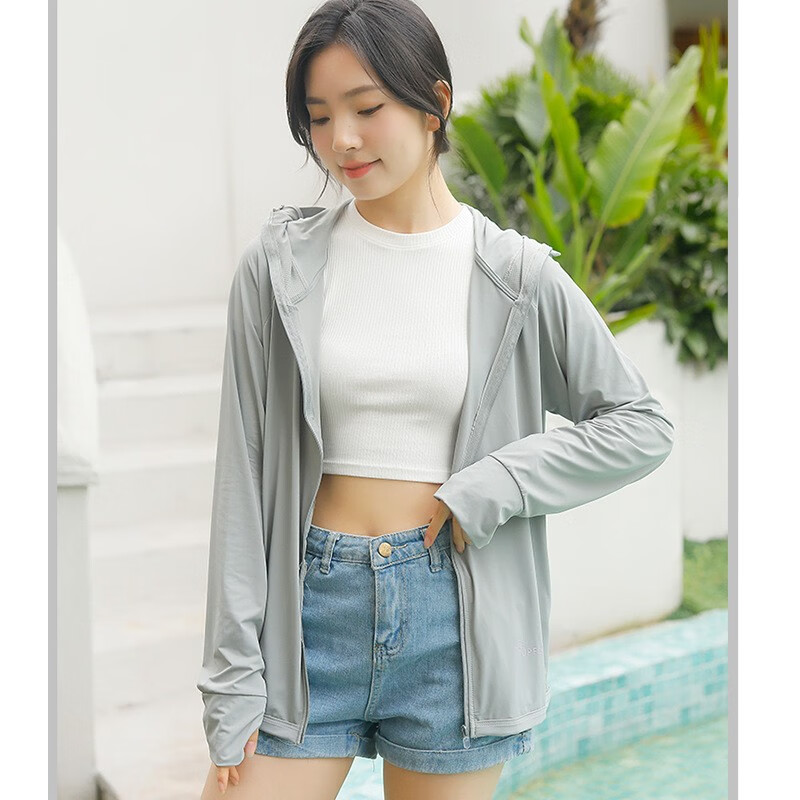 安妮洁欣 冰丝防晒衣女韩版遮阳防阳光晒外套风衣防紫外线防晒服春夏外套 典雅白(110-150斤)