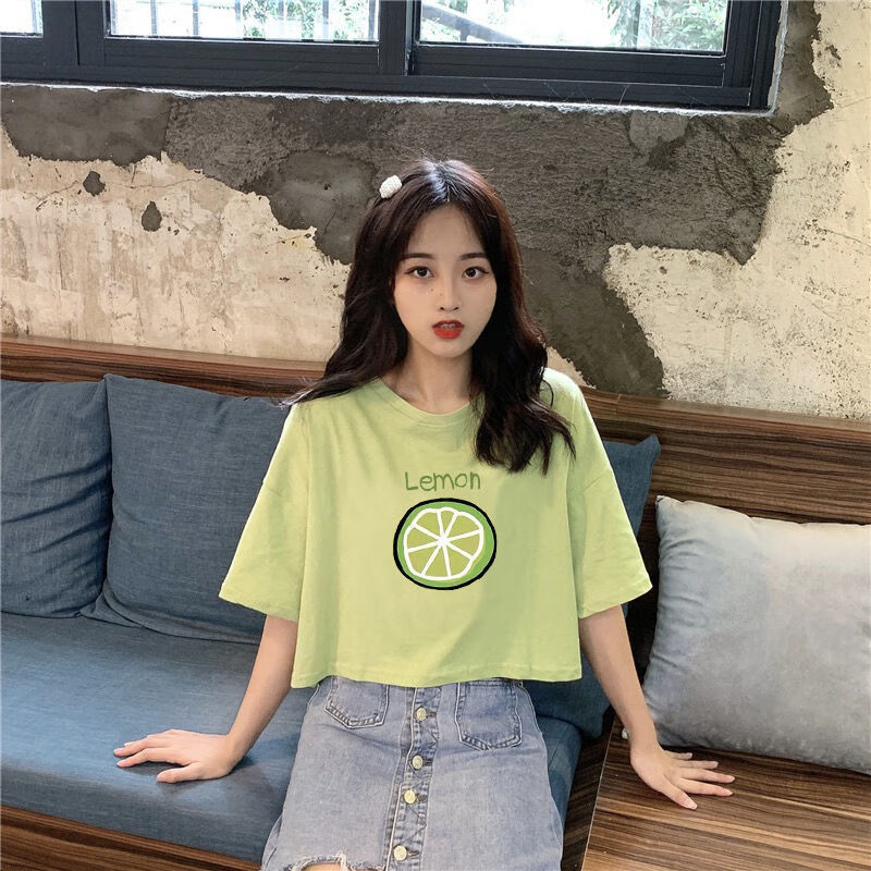 纯棉高腰短款短袖t恤女夏新款半袖宽松韩版潮ins泫雅风露脐上衣服